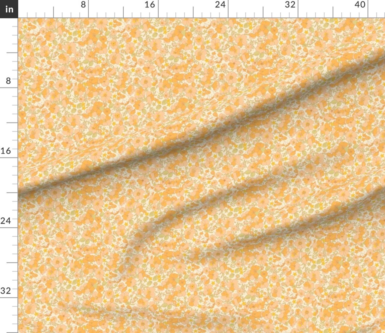 1970S Floral Yellow Flowers Peach 70S Nursery Sunny Blooming Bohemian Pattern Illustrated Flower Power Custom Printed Fabric by Spoonflower Various Fabrics by the Yard or Fat Quarter